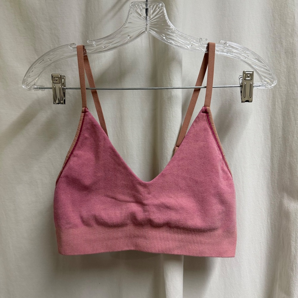 Prana Becksa Bralette Dusty Rose Pink Ribbed V-Neck Sports Bra Small Athleisure